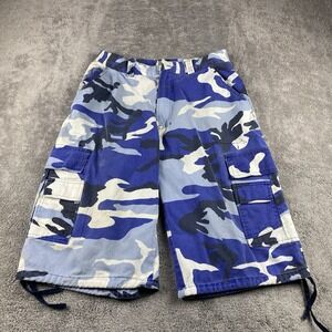 BTL Y2k Camo Cargo Shorts Size 32 Blue Utility Baggy Skater Mid Rise